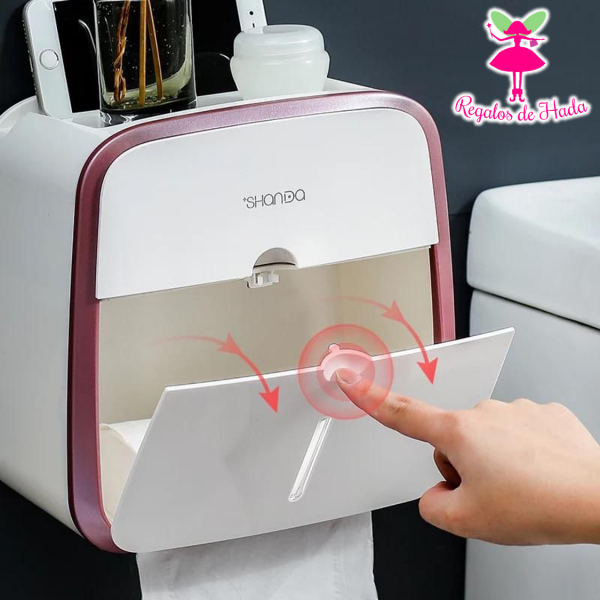 Dispensador de papel higiénico y porta celular