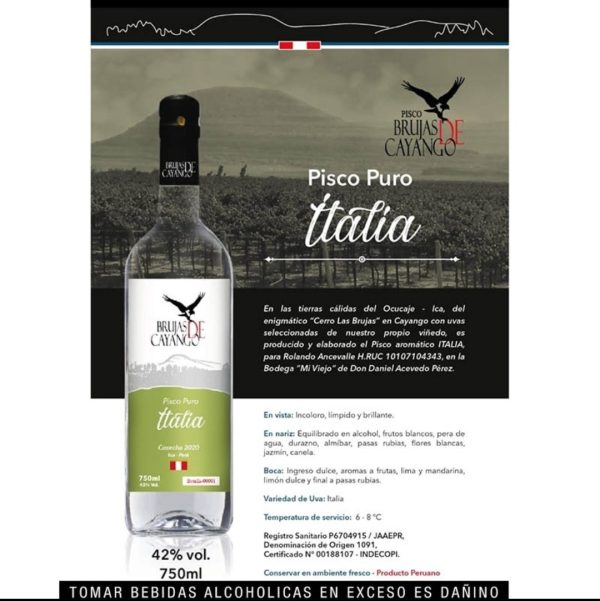 Pisco Italia 750ml BRUJAS CAYANGO