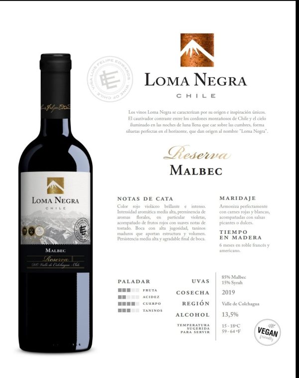 Vino RESERVA  Malbec 750ml. LOMA NEGRA